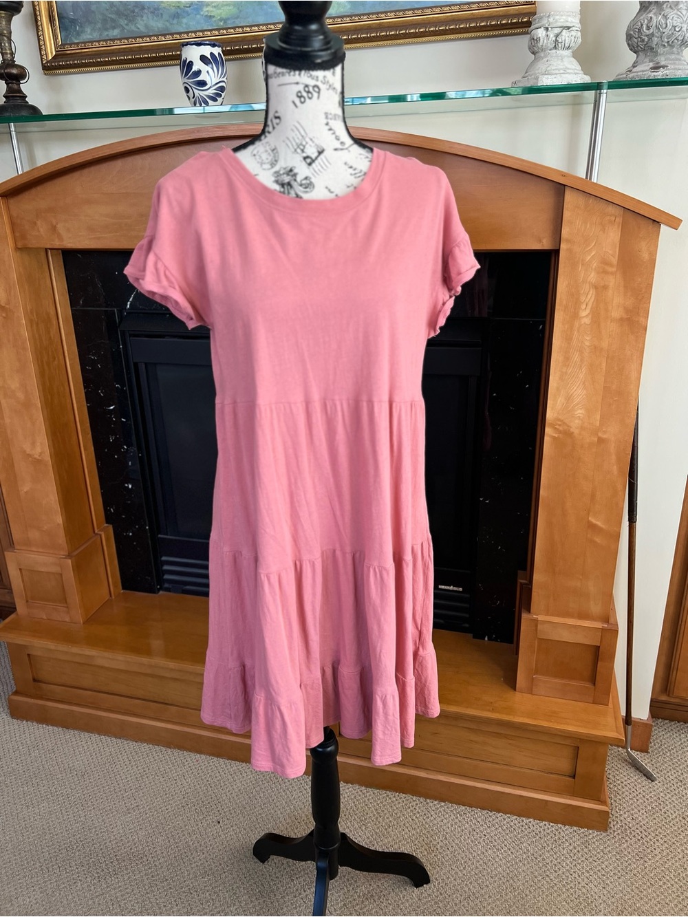 J.Crew Rose Pink Short-Sleeve Tiered Dress
